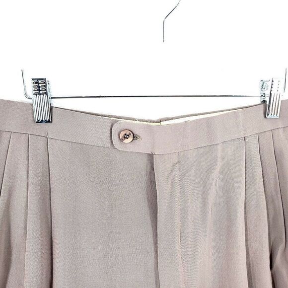 Greg Peters Gray Beige No Belt Loops Wool Pleated Cuffed Dress Pants 34/27 High - Picture 2 of 6
